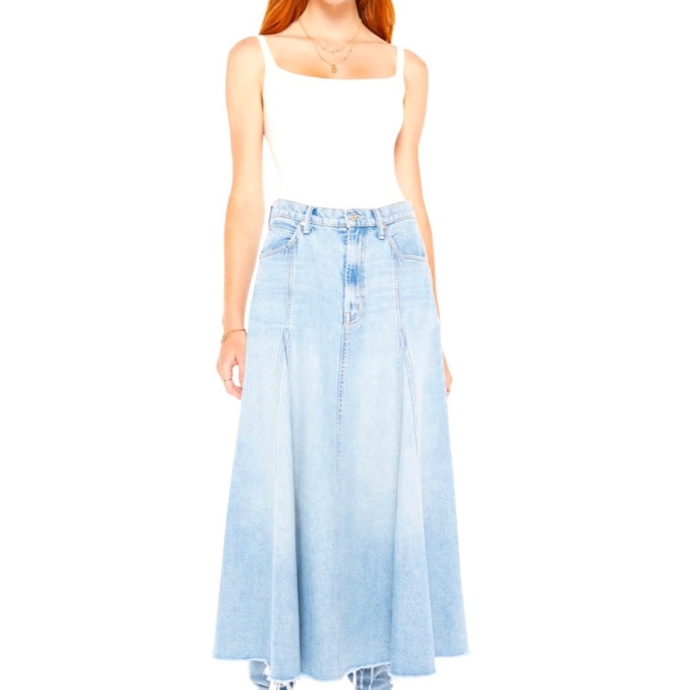 MOTHER The Full Swing A line Denim Skirt in I'm With The Band Light Blue 28"